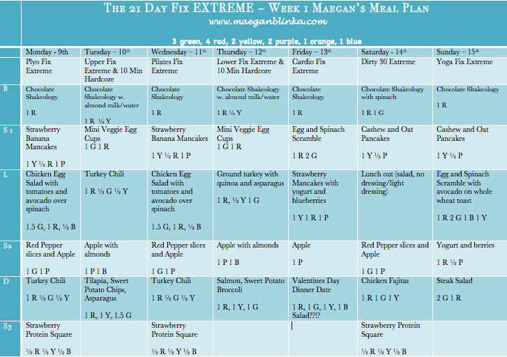 21 day fix extreme meals